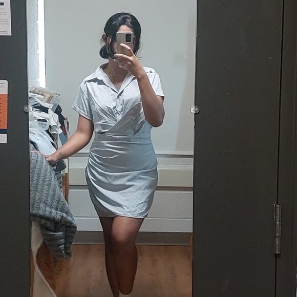 Collar Wrap Buckle Mini Dress - Picture 1 of 6
